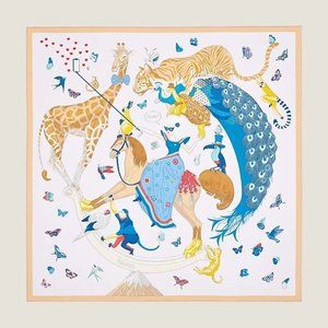 AUTH NEW HERMES Carre HERMES Story Size 90 Rose Nacre / Bleu / Beige